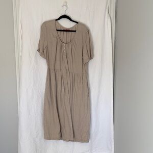 Pune & Smith Midi Scoop-Neck Short Sleeve Dress in Beige